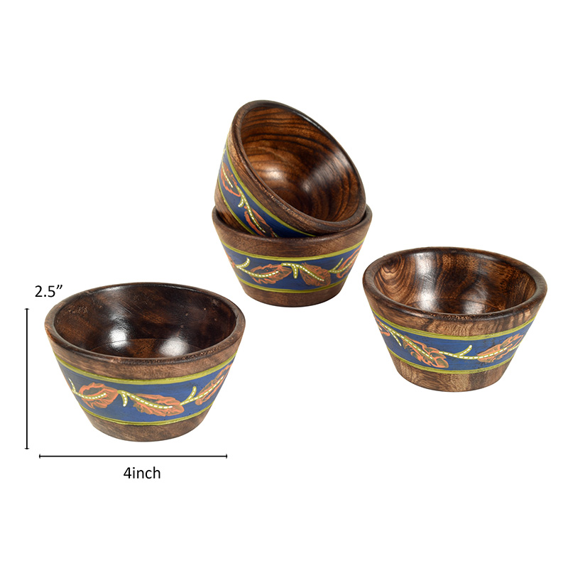 Moorni Hand-painted Wooden Autumn Leaf Bowls - Set of 4 (4x4x2.5 in)