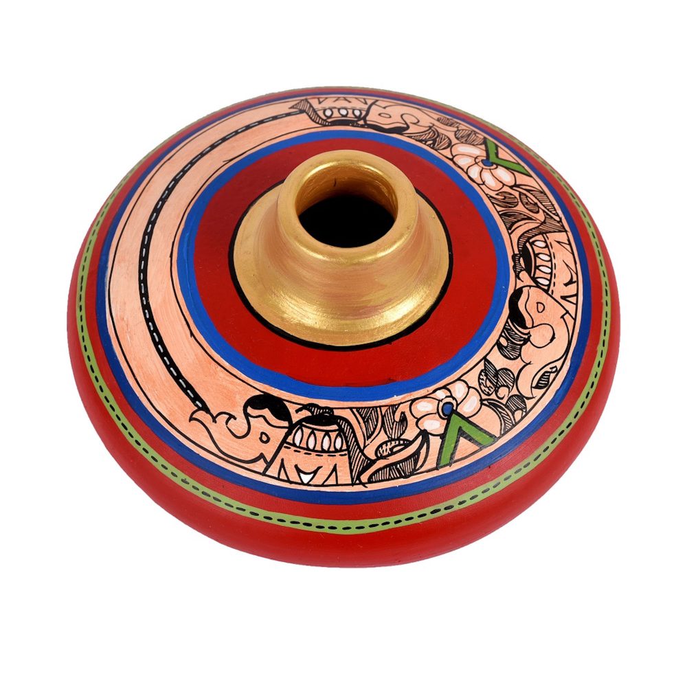 Moorni Vase Earthen Handcrafted Red Madhubani 3.5x6.5(HxD)