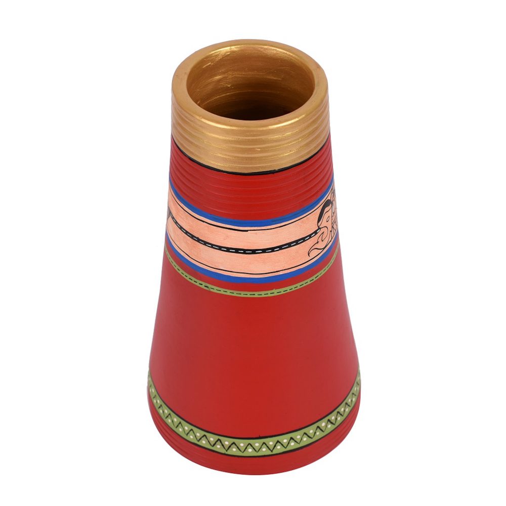 Moorni Vase Earthen Handcrafted Red Madhubani 9x4.5(HxD)