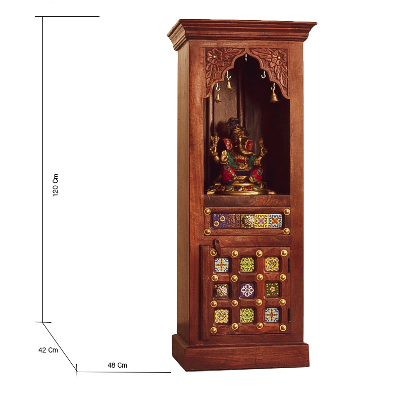 Moorni India Wooden and Brass Temple (Wall Mount) - Pooja Mandir