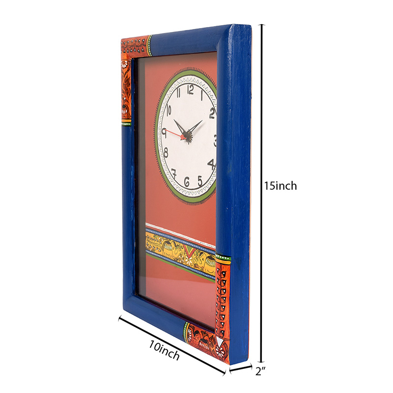 Moorni Wall Clock Handcrafted Madhubani Blue/Red with Glass - (10x2x15 in)