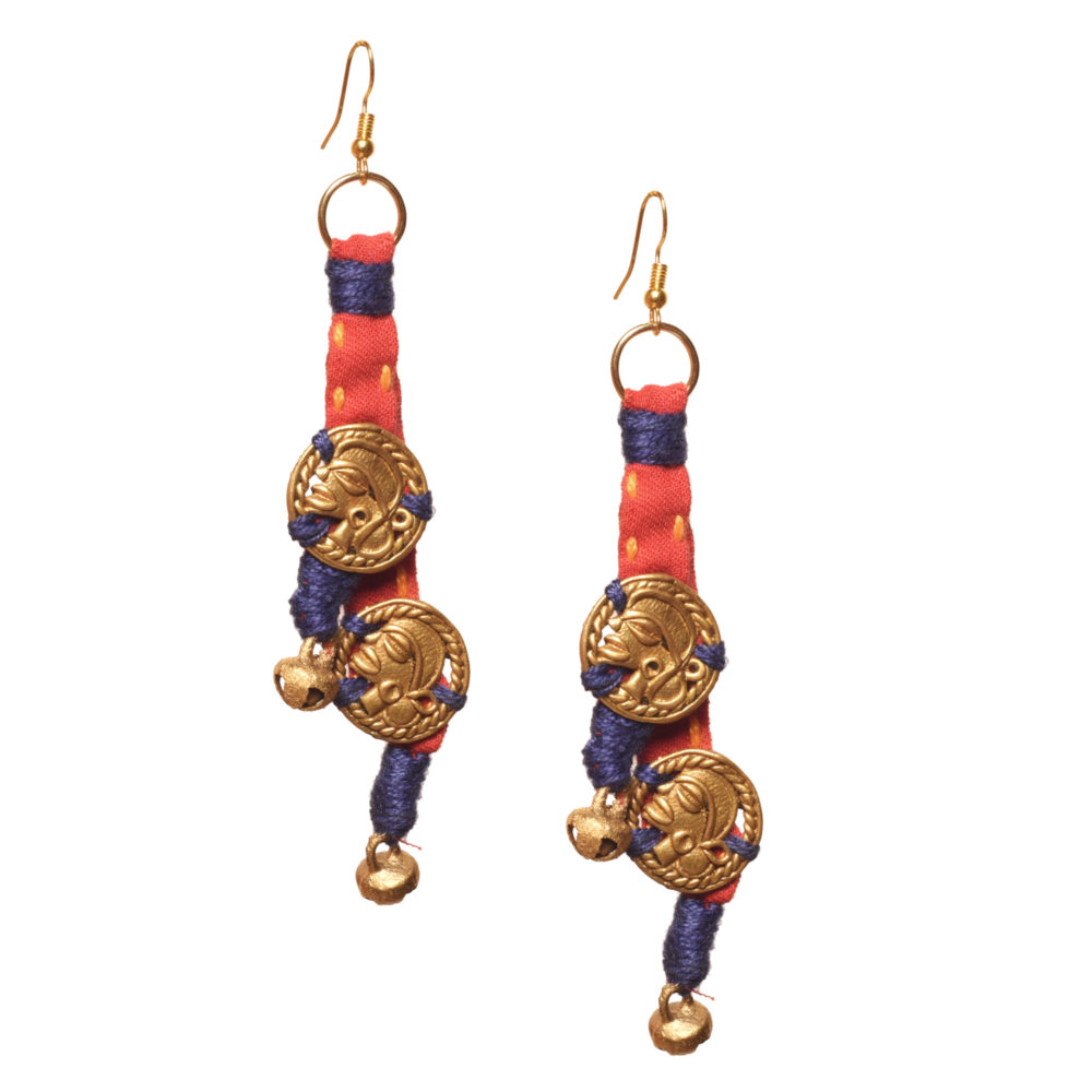 Moorni The Tribal Drops Handcrafted Tribal Dhokra Earrings in fabric