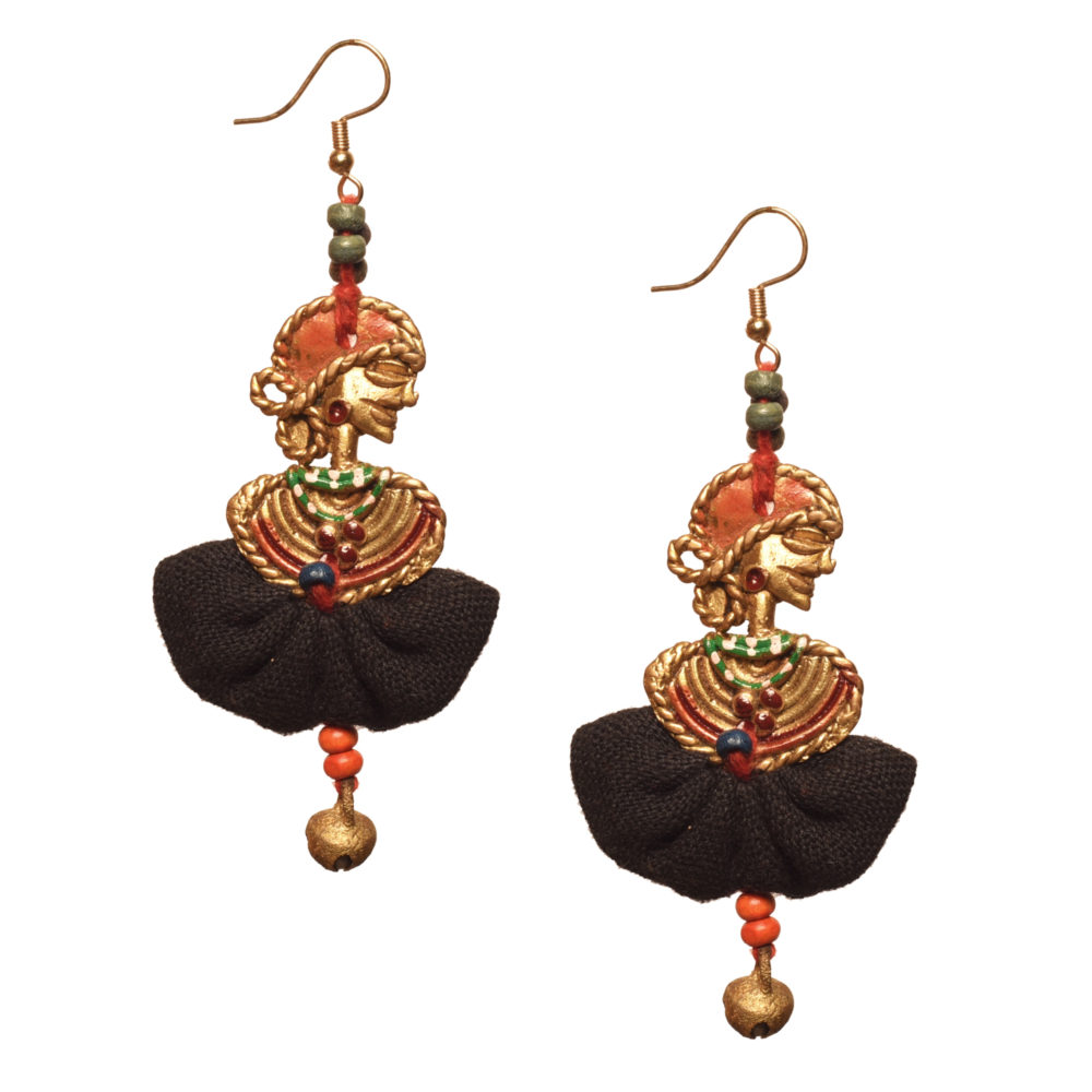 Moorni The Dancing Empress Handcrafted Tribal Dhokra Earrings in Jet Black