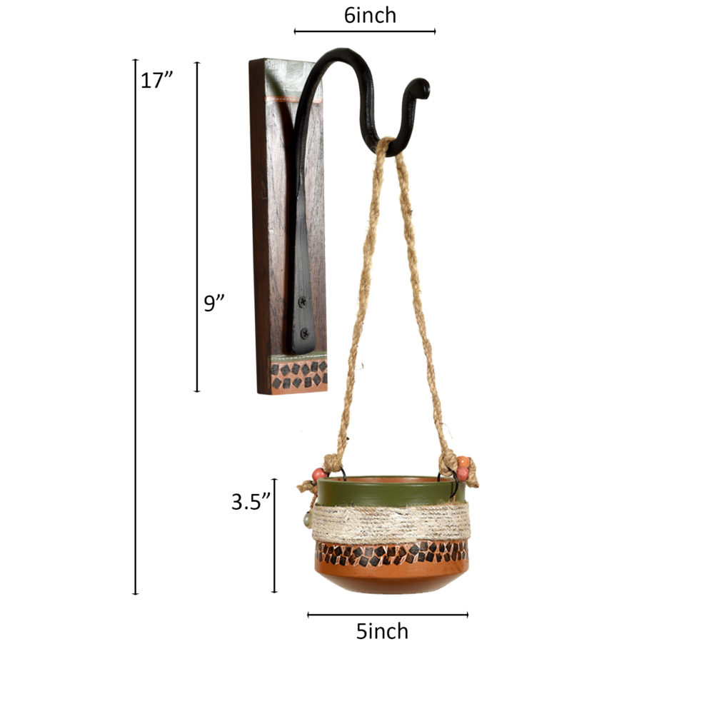 Moorni Jute Embellished Earthen Planter on a Classic Wall Hook