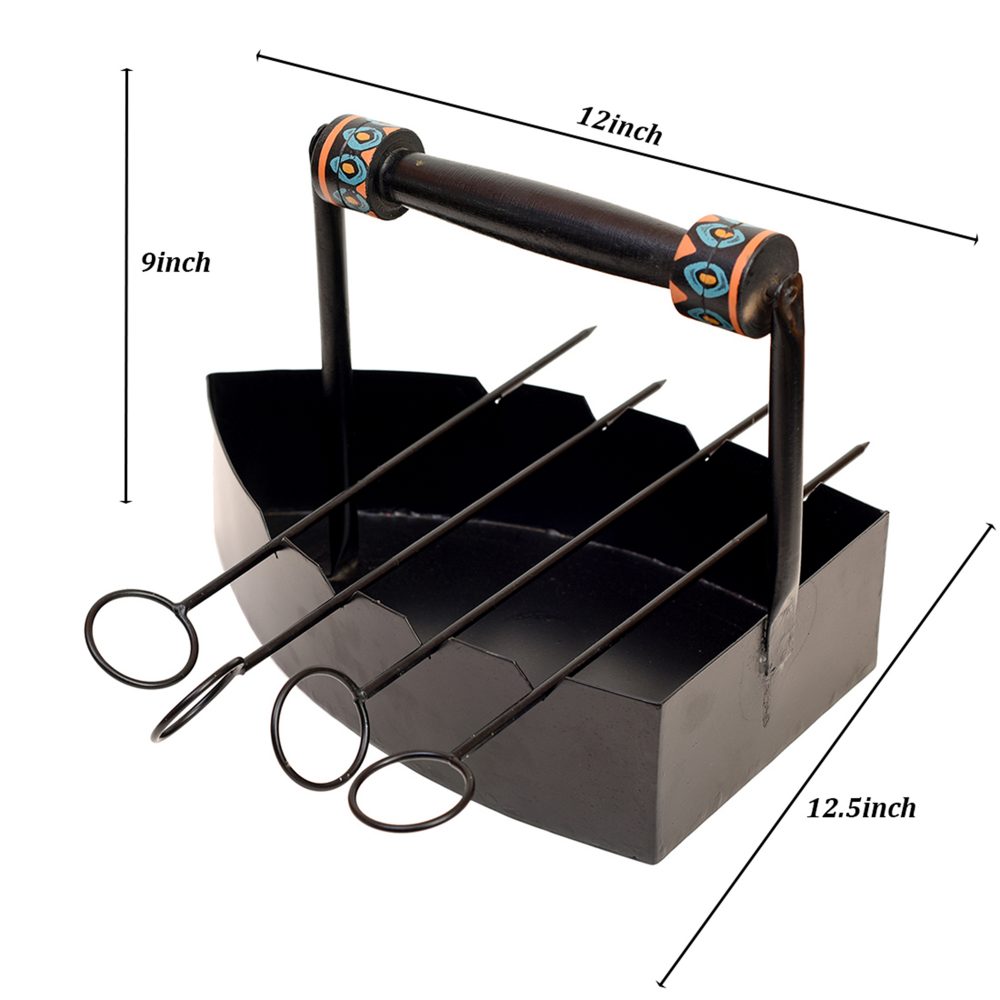 Moorni Stylish Steam Iron Bar-B-Que with Skewers (12x7x9)