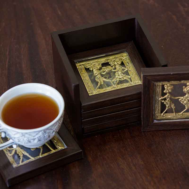 Olha-o Dhokra Coaster Set with Stand (Available in Set of 6)
