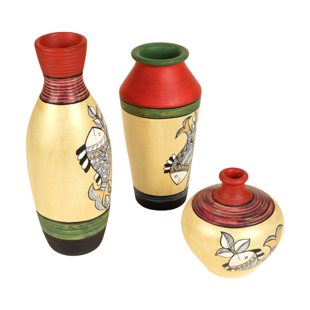 Moorni Handpainted Earthen Vases with Madhubani Art