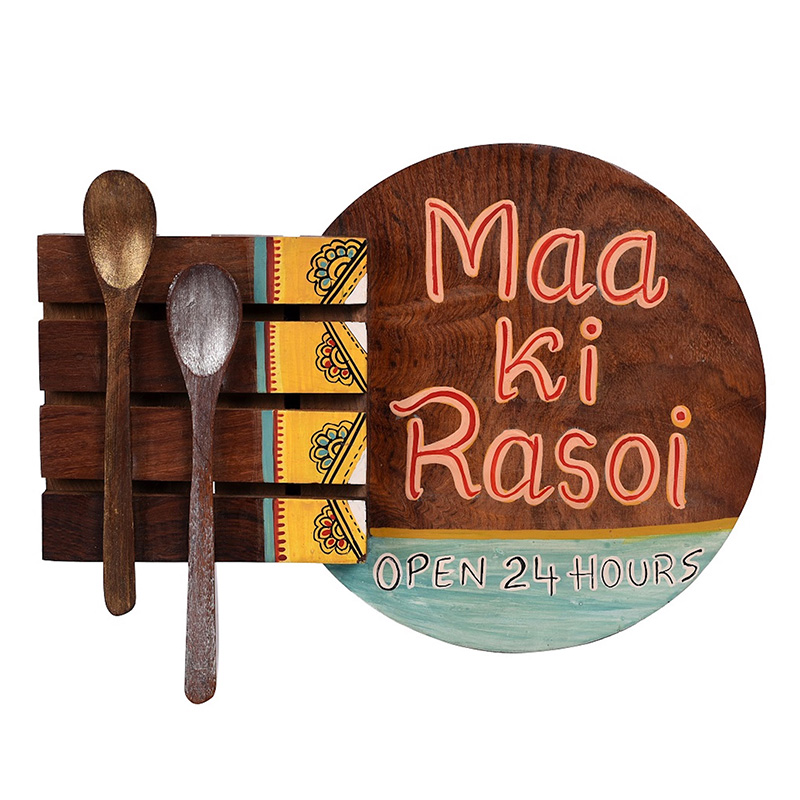 Moorni Kitchen Decor â€œMaa ki Rasoiâ€ Handcrafted in Wood - (9x2x7 in)