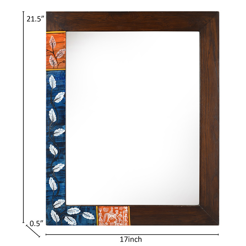 Moorni Midnight Blue Rectangular Teakwood Mirror - (21x17 in)