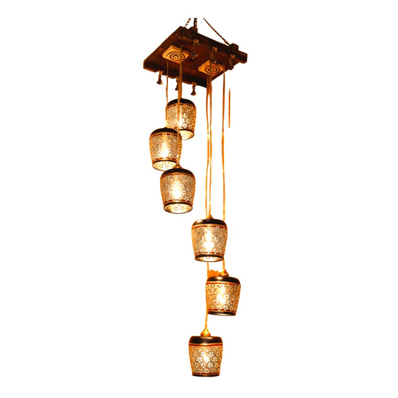 Moorni Moon-6 Chandelier With Metal Hanging Lamps In Simmering Gold (6 Shades)