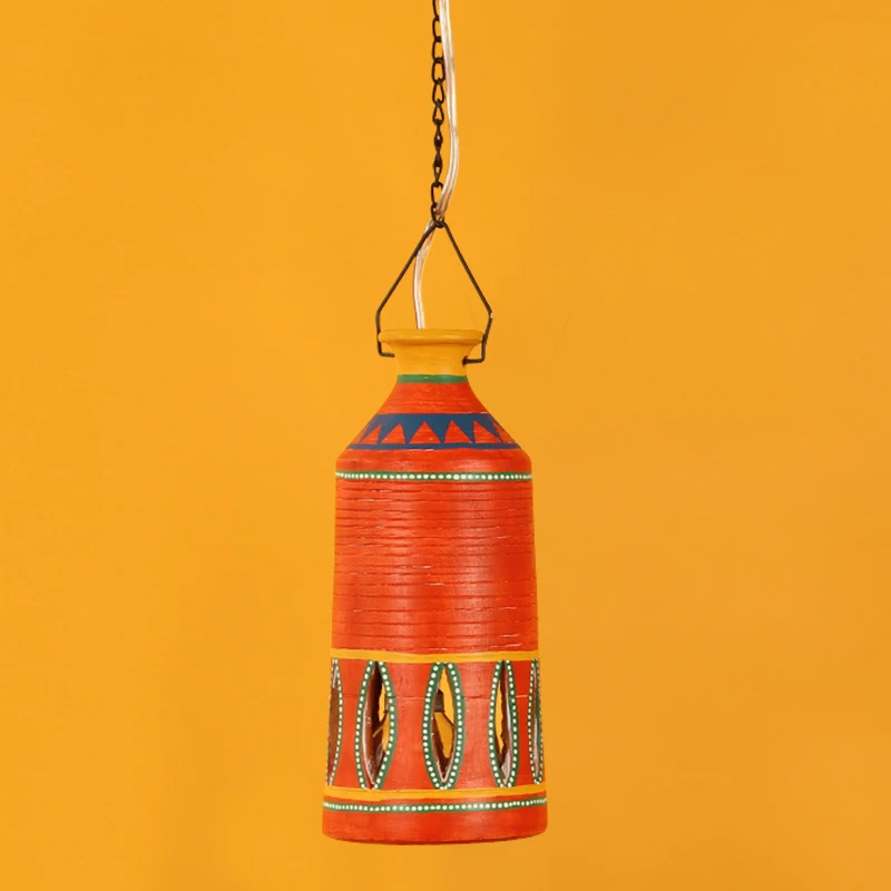 Moorni Roma-A Terracotta Pendant Lamp In Gilded Orange