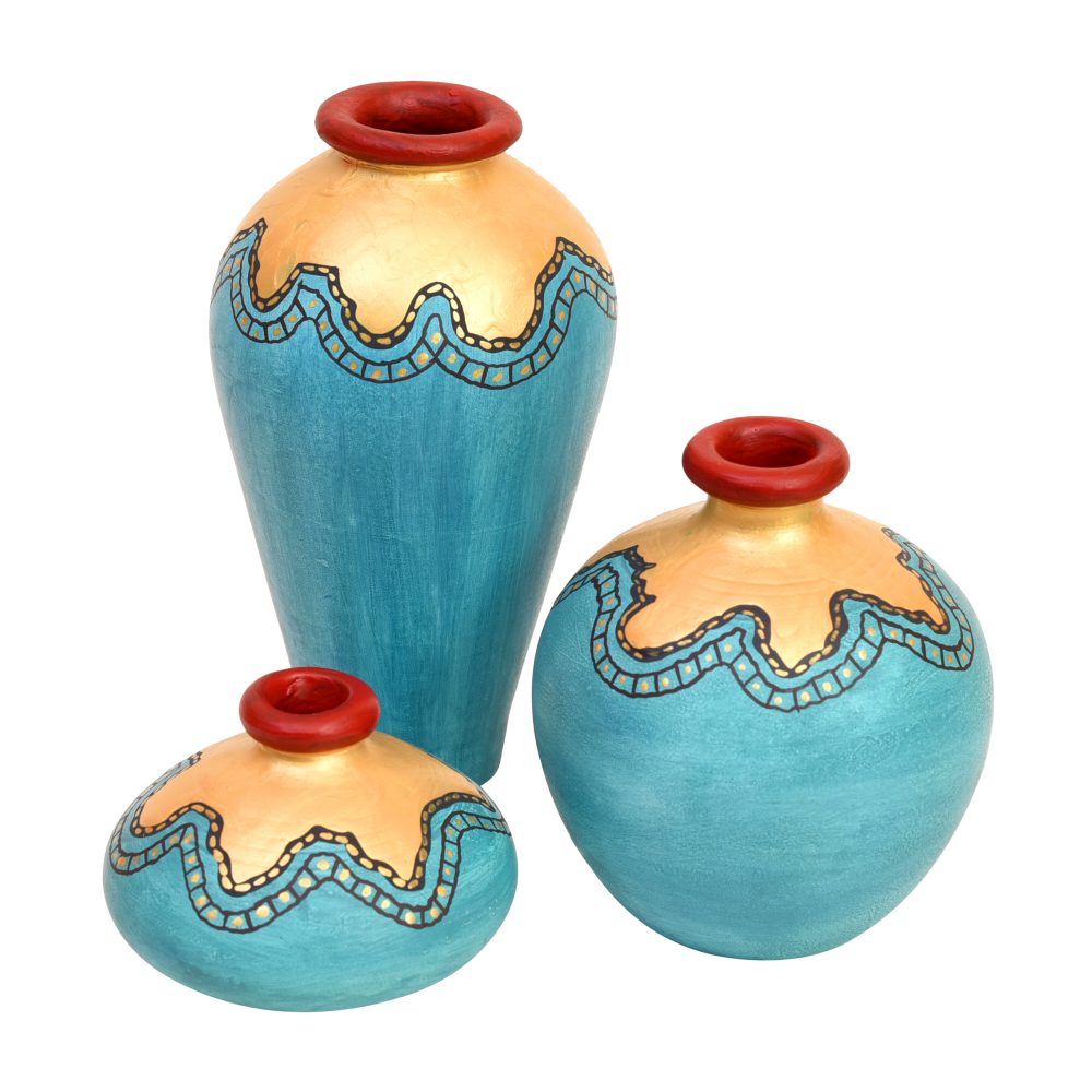 Moorni Turquoise Blue Golden Glaze Vase So3 (6x3.4/2.5x3.5/4x4 HxDia)