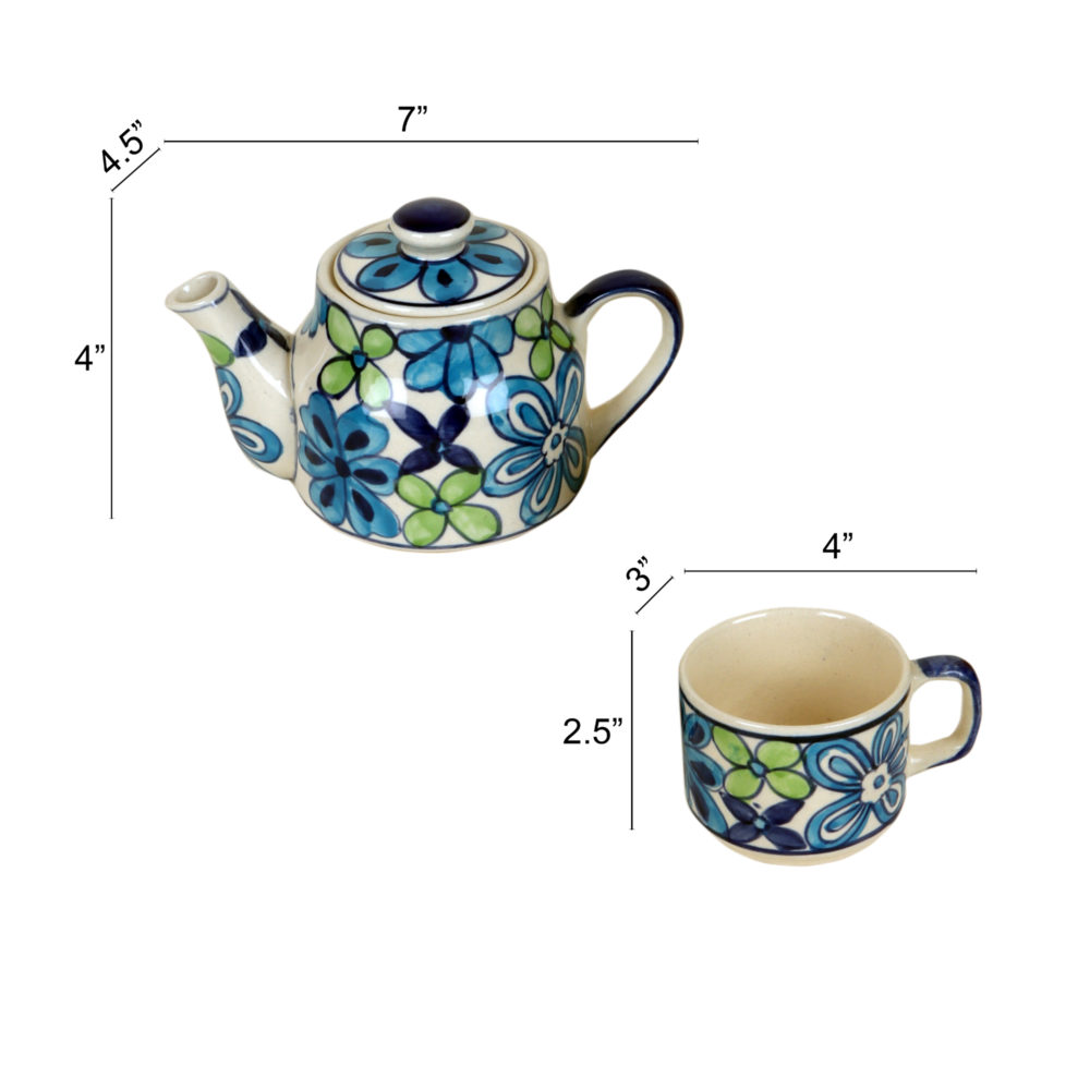 Moorni Electric Blue Flower Tea Kettle And Cups