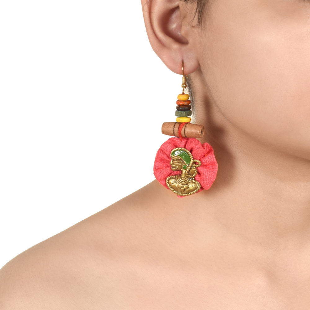 Moorni The Royal Empress Handcrafted Tribal Dhokra Round Earrings in Fuscia