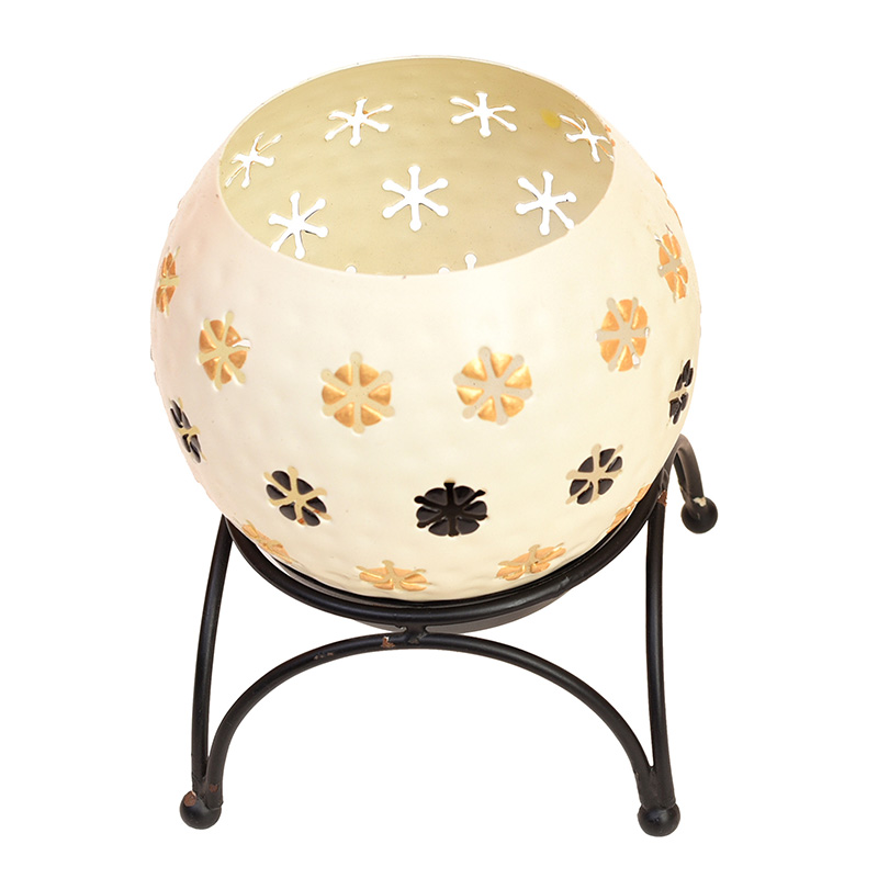 Moorni Tealight White Polka Style with Metal Stand