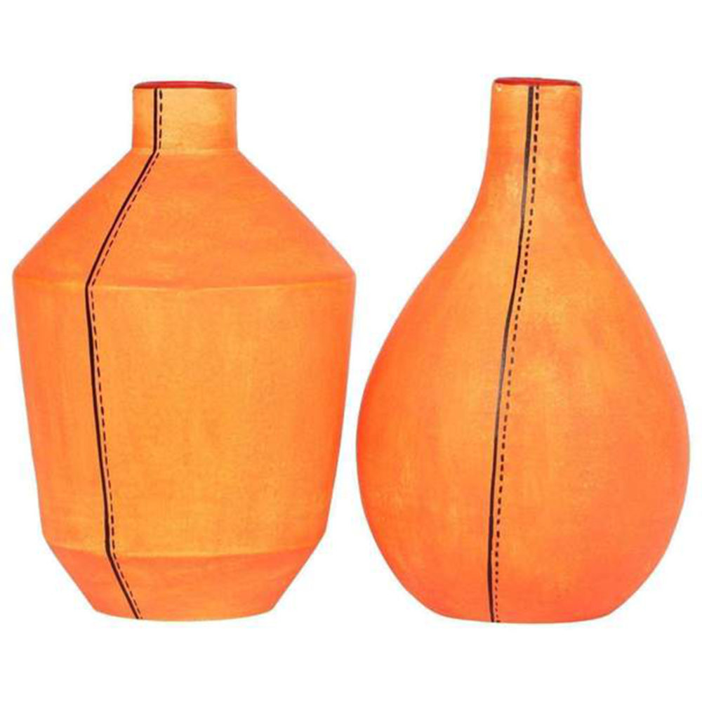 Moorni Vase Earthen Handcrafted Orange Warli (Set of 2) (6.1x3.7/6.3x3.7)