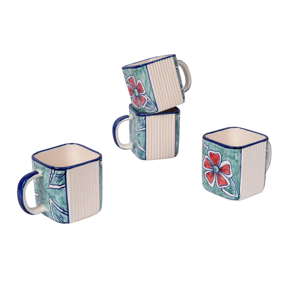 Moorni Flowers of Ecstasy Coffee Mugs Set of 4, Arctic