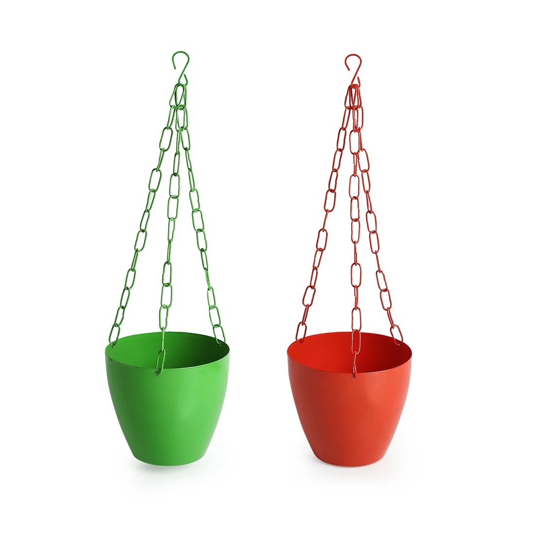 Moorni The Chained Frustums Hanging Planter Pots With Chain In Iron (Set of 2)