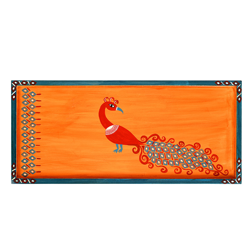 Moorni Madhubani Folding Breakfast Tray in Orange - (32x12x10 in)