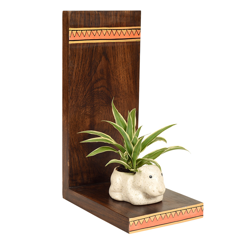 Moorni Puppy Wall Decor Shelf with Ceramic Pot - (5x7x11 in)