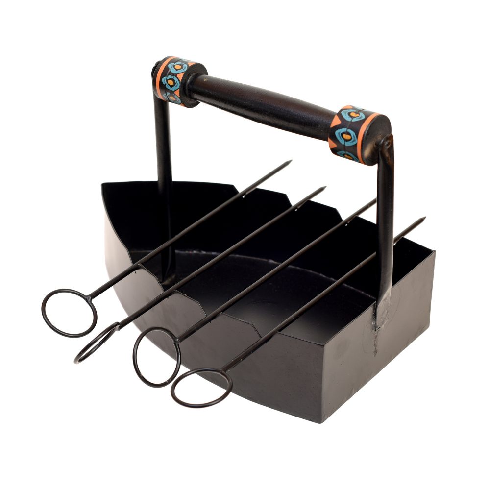 Moorni Stylish Steam Iron Bar-B-Que with Skewers on Cross Folding Metal Stand (12x12x24)