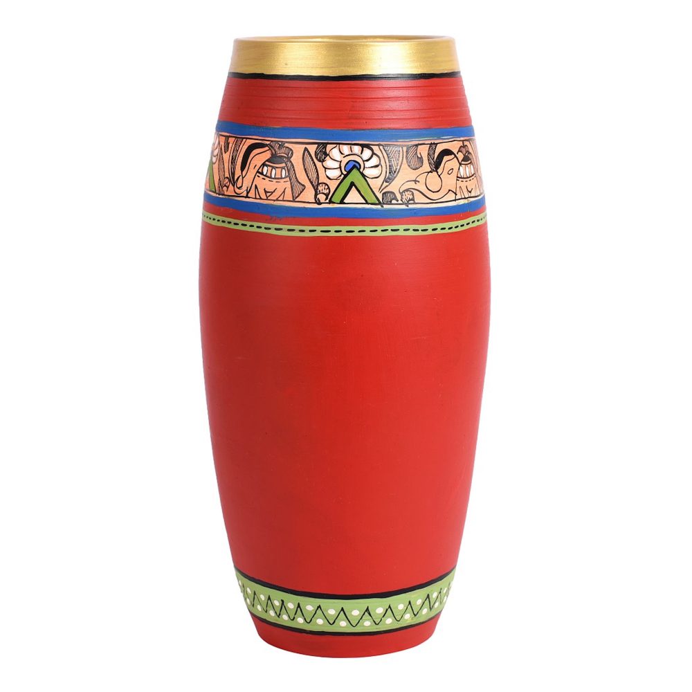 Moorni Vase Earthen Handcrafted Red Madhubani 9x4(HxD)