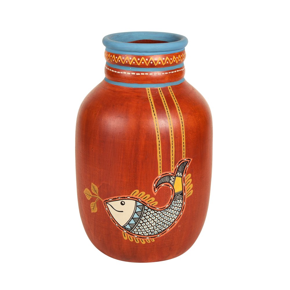 Moorni Happy Fish Rustic Red Vase (5x5x8)