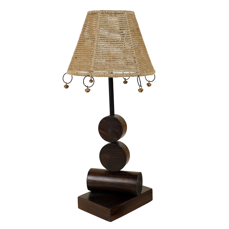 Moorni Tao Wooden Table Lamp with Tapered Drum Jute Shade-Height 19 inch