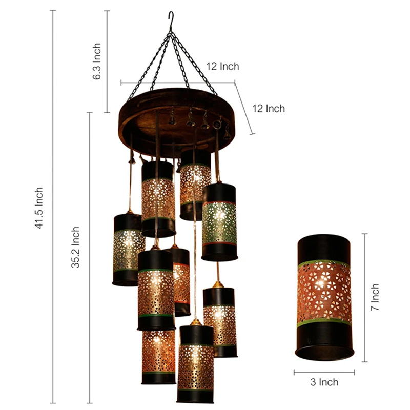 Moorni Celo-9 Chandelier With Cylindrical Metal Hanging Lamps (9 Shades)